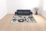 9' X 12' Black And White Floral Stain Resistant Non Skid Area Rug - Homeroots - Flyclothing LLC