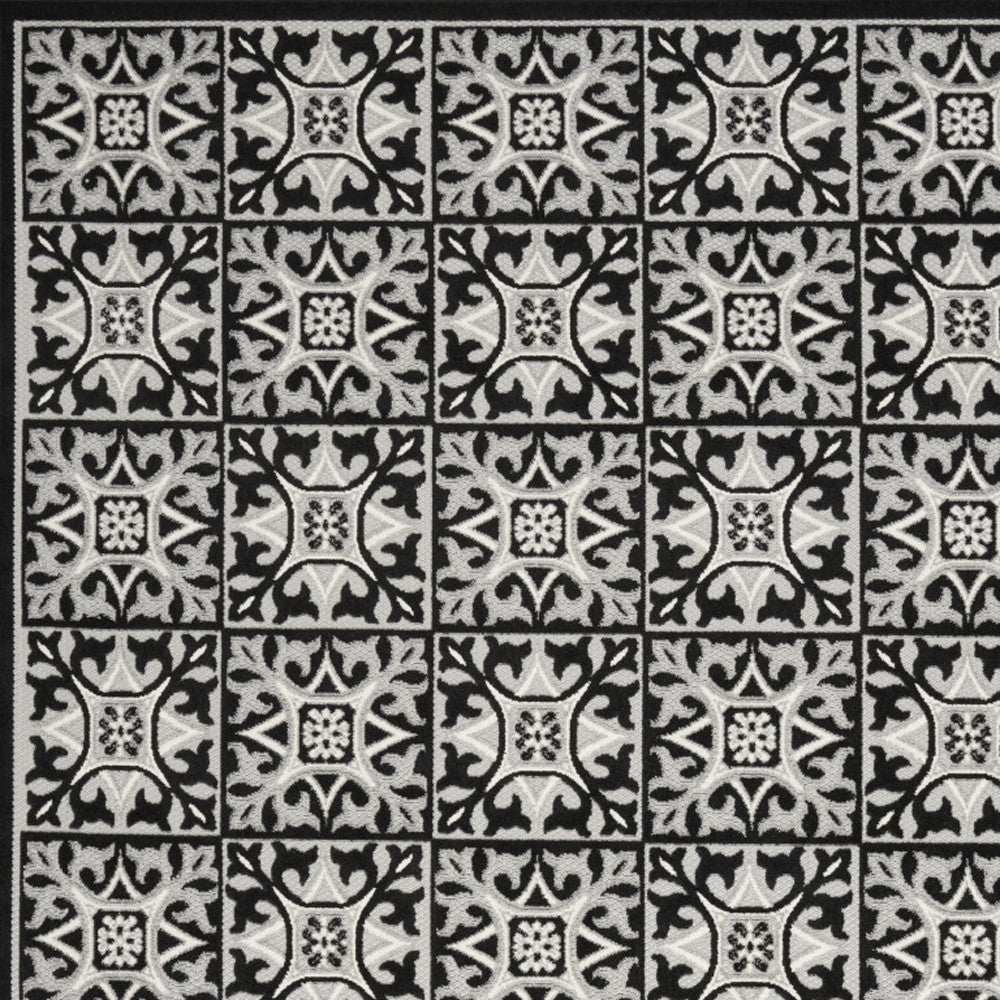 9' X 12' Black And White Fleur De Lis Stain Resistant Non Skid Area Rug - Homeroots - Flyclothing LLC