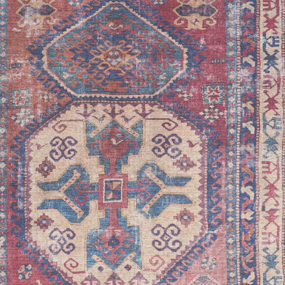 6' X 9' Red And Navy Medallion Distressed Washable Area Rug - Homeroots - Flyclothing LLC