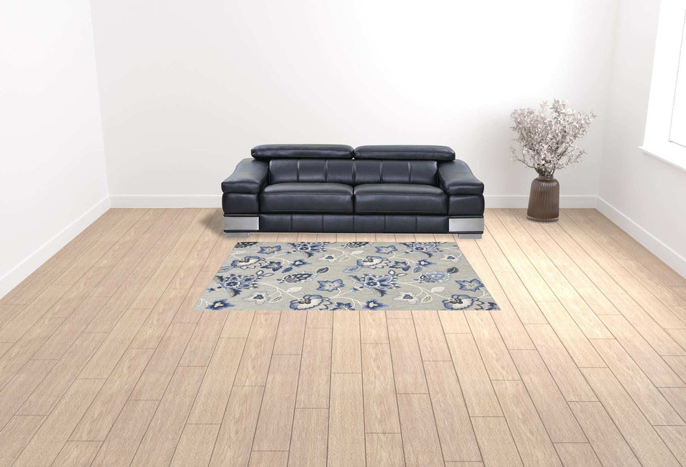 6' X 9' Blue And Grey Floral Stain Resistant Non Skid Area Rug - Homeroots - Flyclothing LLC