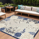 8' X 11' Blue And Grey Floral Stain Resistant Non Skid Area Rug - Homeroots - Flyclothing LLC
