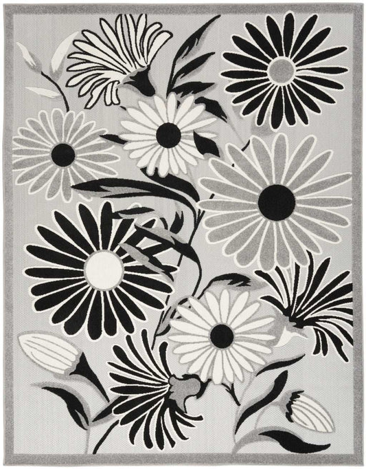 7' X 10' Black And White Floral Stain Resistant Non Skid Area Rug - Homeroots - Flyclothing LLC