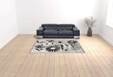 7' X 10' Black And White Floral Stain Resistant Non Skid Area Rug - Homeroots - Flyclothing LLC