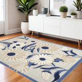 4' X 6' Blue And Grey Floral Stain Resistant Non Skid Area Rug - Homeroots - Flyclothing LLC