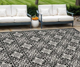 8' X 11' Black And White Fleur De Lis Stain Resistant Non Skid Area Rug - Homeroots - Flyclothing LLC