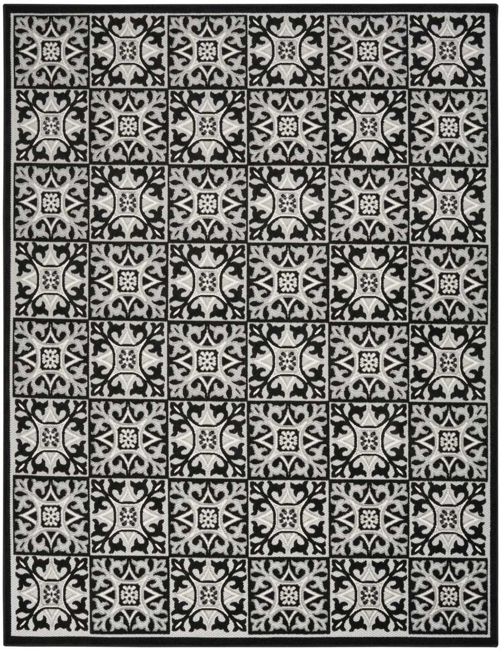 8' X 11' Black And White Fleur De Lis Stain Resistant Non Skid Area Rug - Homeroots - Flyclothing LLC