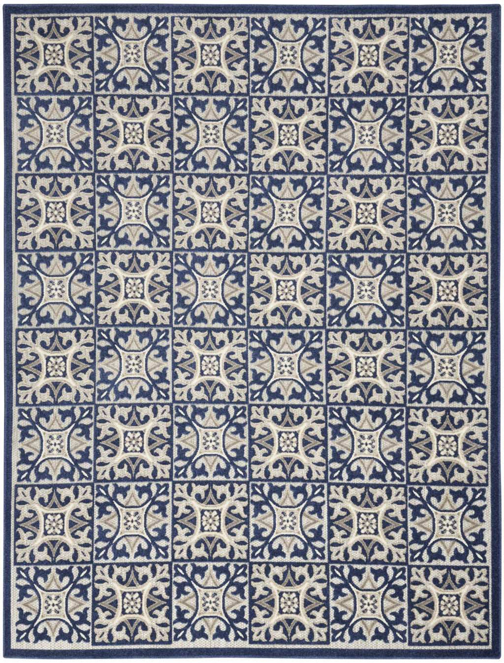 8' X 11' Blue Fleur De Lis Stain Resistant Non Skid Area Rug - Homeroots - Flyclothing LLC