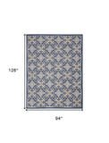 8' X 11' Blue Fleur De Lis Stain Resistant Non Skid Area Rug - Homeroots - Flyclothing LLC
