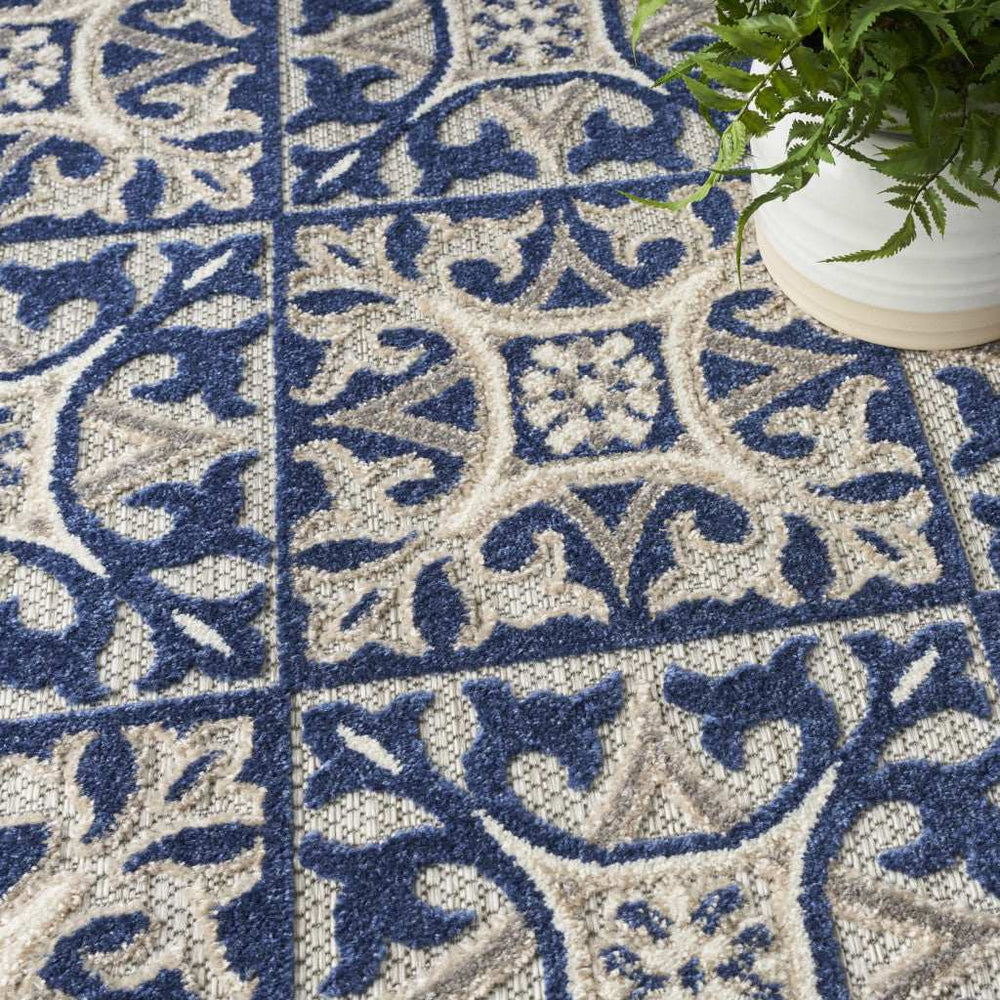 8' X 11' Blue Fleur De Lis Stain Resistant Non Skid Area Rug - Homeroots - Flyclothing LLC