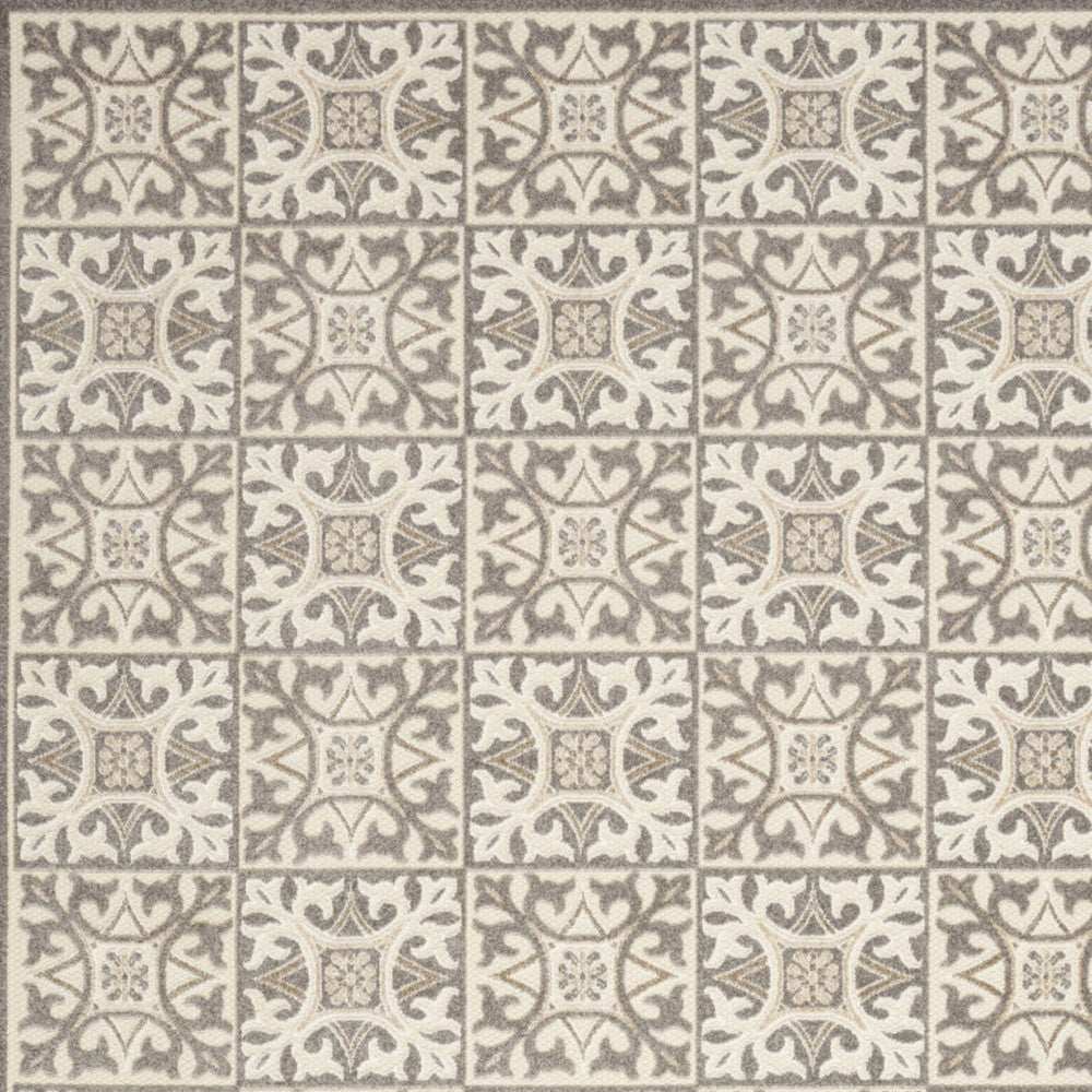 7' X 10' Ivory And Grey Fleur De Lis Stain Resistant Non Skid Area Rug - Homeroots - Flyclothing LLC