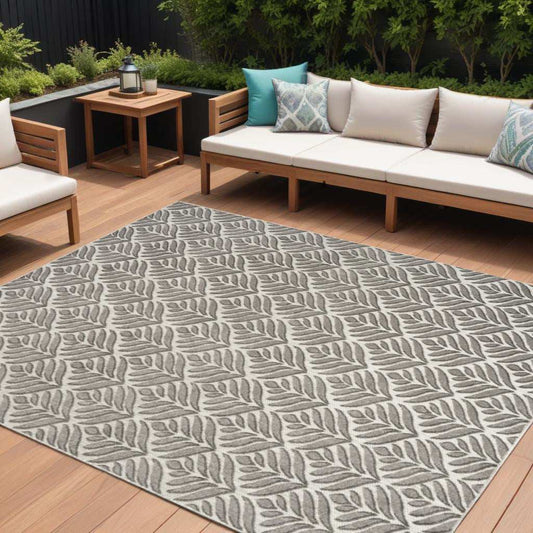 8' X 11' Charcoal Floral Stain Resistant Non Skid Area Rug - Homeroots - Flyclothing LLC