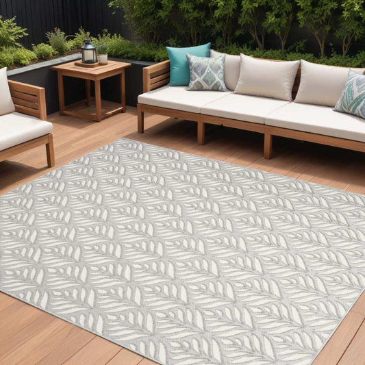 8' X 11' Grey Floral Stain Resistant Non Skid Area Rug - Homeroots - Flyclothing LLC