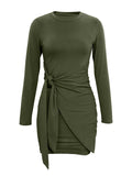 Round Neck Long Sleeve Bodycon Dress - Trendsi - Flyclothing LLC