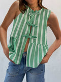 Tied Striped Round Neck Tank - Trendsi - Flyclothing LLC