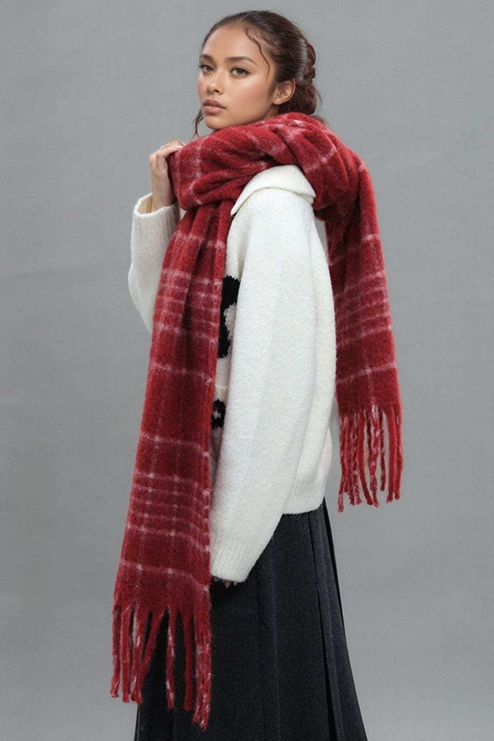 Fringe Plaid Thermal Scarf - Trendsi - Flyclothing LLC