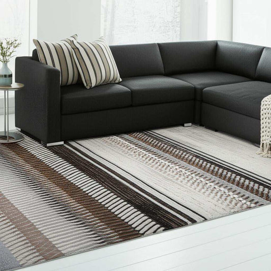 8' X 11' Beige Striped Area Rug - Homeroots - Flyclothing LLC