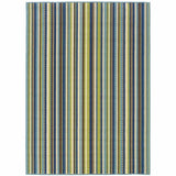 9' X 13' Blue and Green Striped Stain Resistant Indoor Outdoor Area Rug - Homeroots - Flyclothing LLC