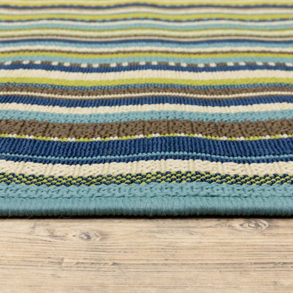 9' X 13' Blue and Green Striped Stain Resistant Indoor Outdoor Area Rug - Homeroots - Flyclothing LLC