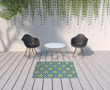 4' X 5' Blue and Beige Geometric Stain Resistant Indoor Outdoor Area Rug - Homeroots - Flyclothing LLC