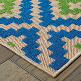 7' X 10' Blue and Beige Geometric Stain Resistant Indoor Outdoor Area Rug - Homeroots - Flyclothing LLC