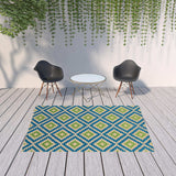 7' X 10' Blue and Beige Geometric Stain Resistant Indoor Outdoor Area Rug - Homeroots - Flyclothing LLC