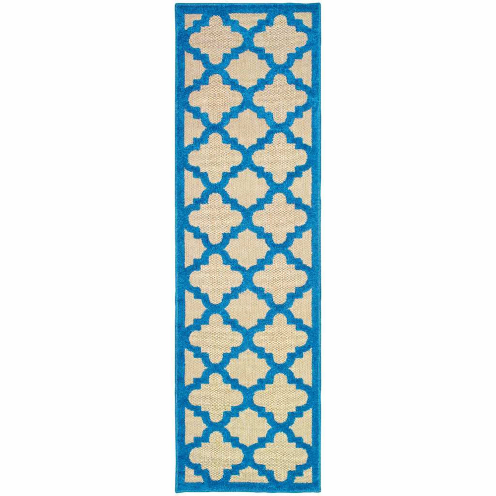 2' X 8' Blue and Beige Geometric Stain Resistant Indoor Outdoor Area Rug - Homeroots - Flyclothing LLC