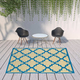 8' X 11' Blue and Beige Geometric Stain Resistant Indoor Outdoor Area Rug - Homeroots - Flyclothing LLC
