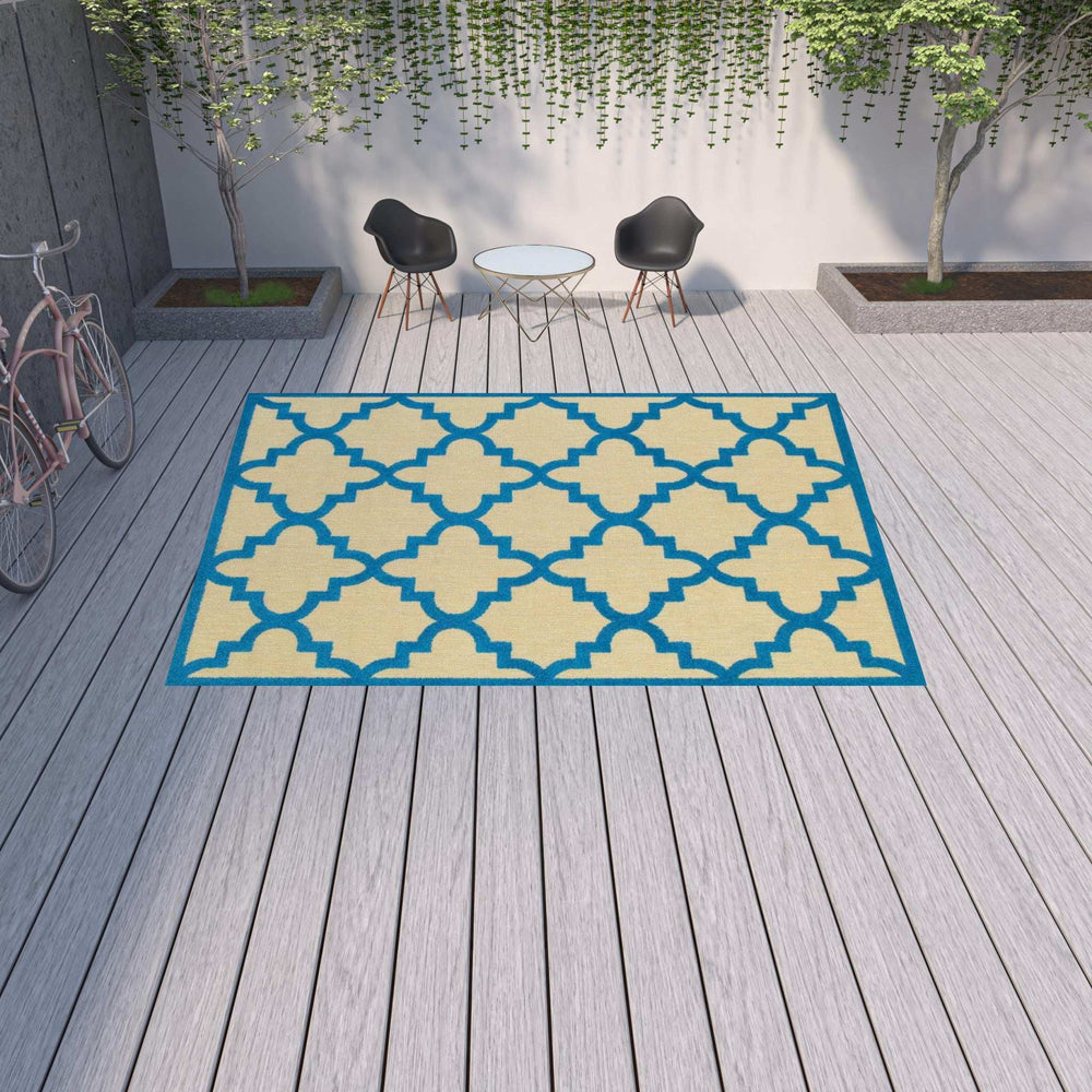 10' X 13' Blue and Beige Geometric Stain Resistant Indoor Outdoor Area Rug - Homeroots - Flyclothing LLC