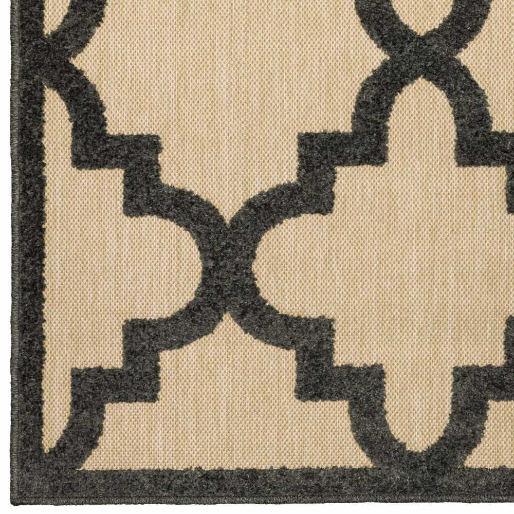 2' X 8' Beige and Black Geometric Stain Resistant Indoor Outdoor Area Rug - Homeroots - Flyclothing LLC