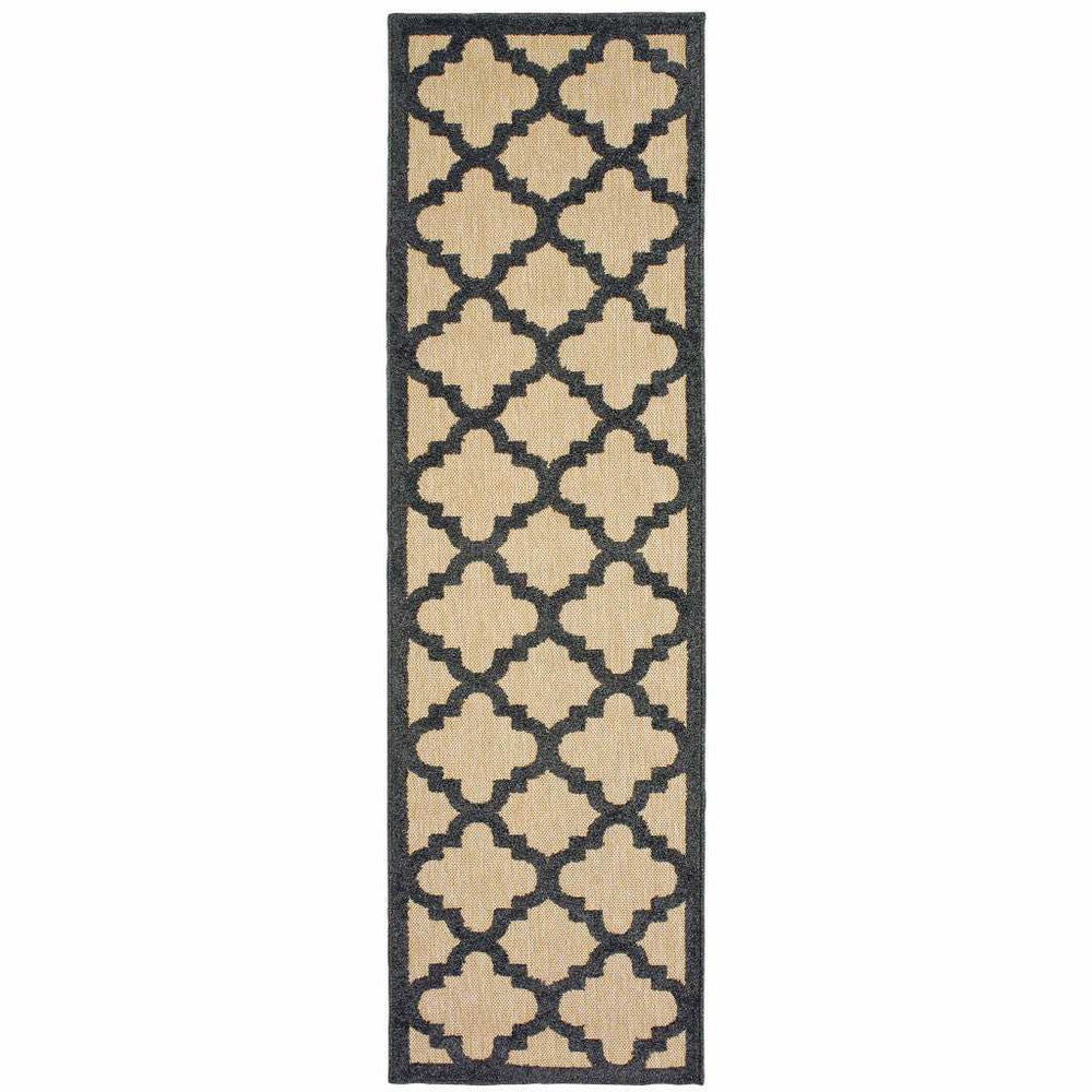 2' X 8' Beige and Black Geometric Stain Resistant Indoor Outdoor Area Rug - Homeroots - Flyclothing LLC