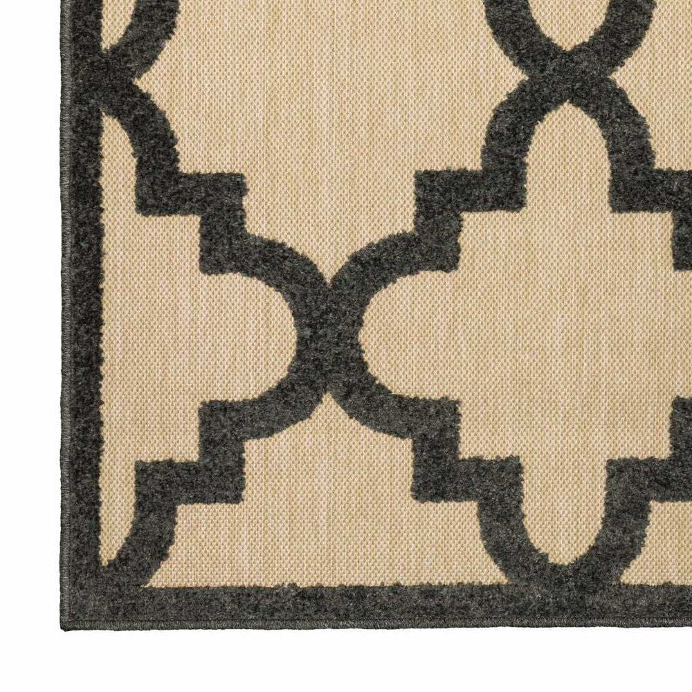 2' X 8' Beige and Black Geometric Stain Resistant Indoor Outdoor Area Rug - Homeroots - Flyclothing LLC