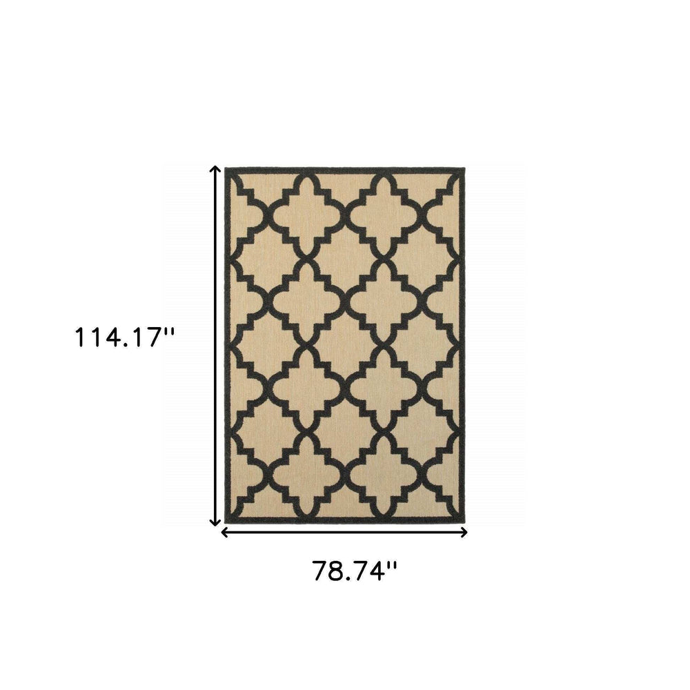7' X 10' Beige and Black Geometric Stain Resistant Indoor Outdoor Area Rug - Homeroots - Flyclothing LLC