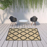 7' X 10' Beige and Black Geometric Stain Resistant Indoor Outdoor Area Rug - Homeroots - Flyclothing LLC
