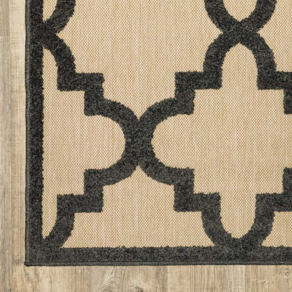 7' X 10' Beige and Black Geometric Stain Resistant Indoor Outdoor Area Rug - Homeroots - Flyclothing LLC