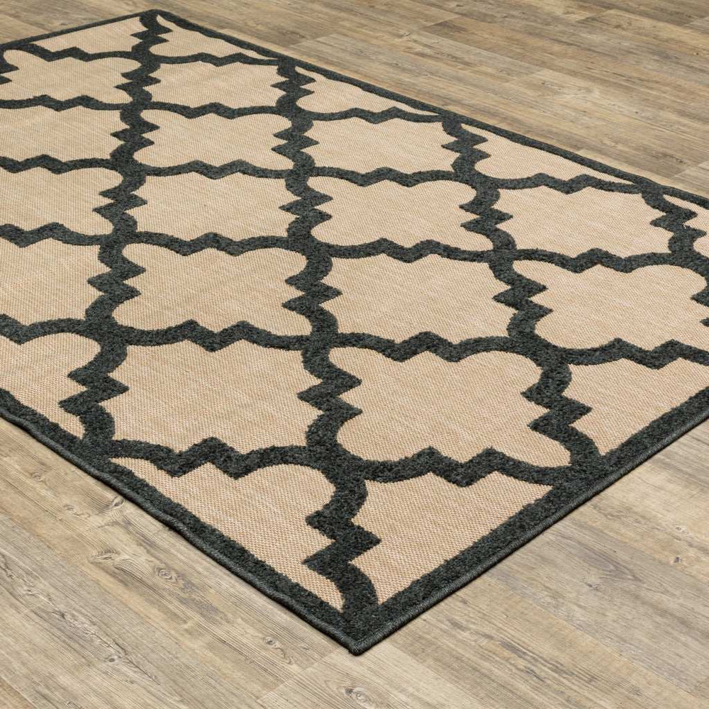 10' X 13' Beige and Black Geometric Stain Resistant Indoor Outdoor Area Rug - Homeroots - Flyclothing LLC