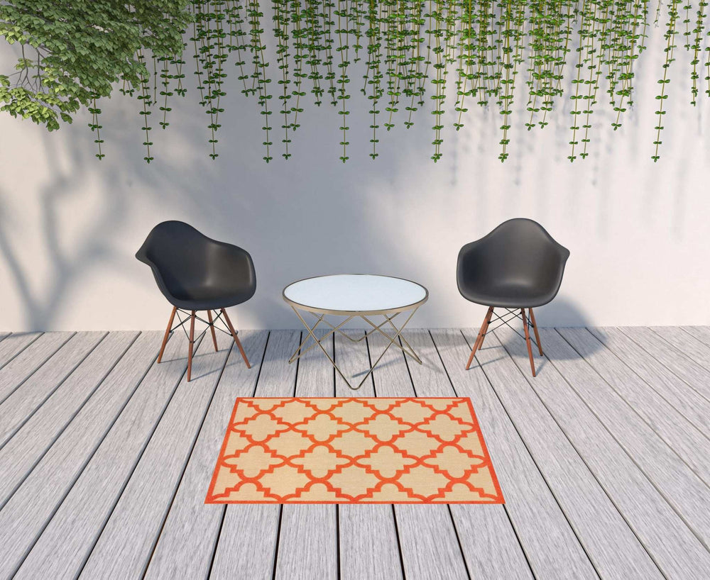 4' X 5' Orange Geometric Stain Resistant Indoor Outdoor Area Rug - Homeroots - Flyclothing LLC