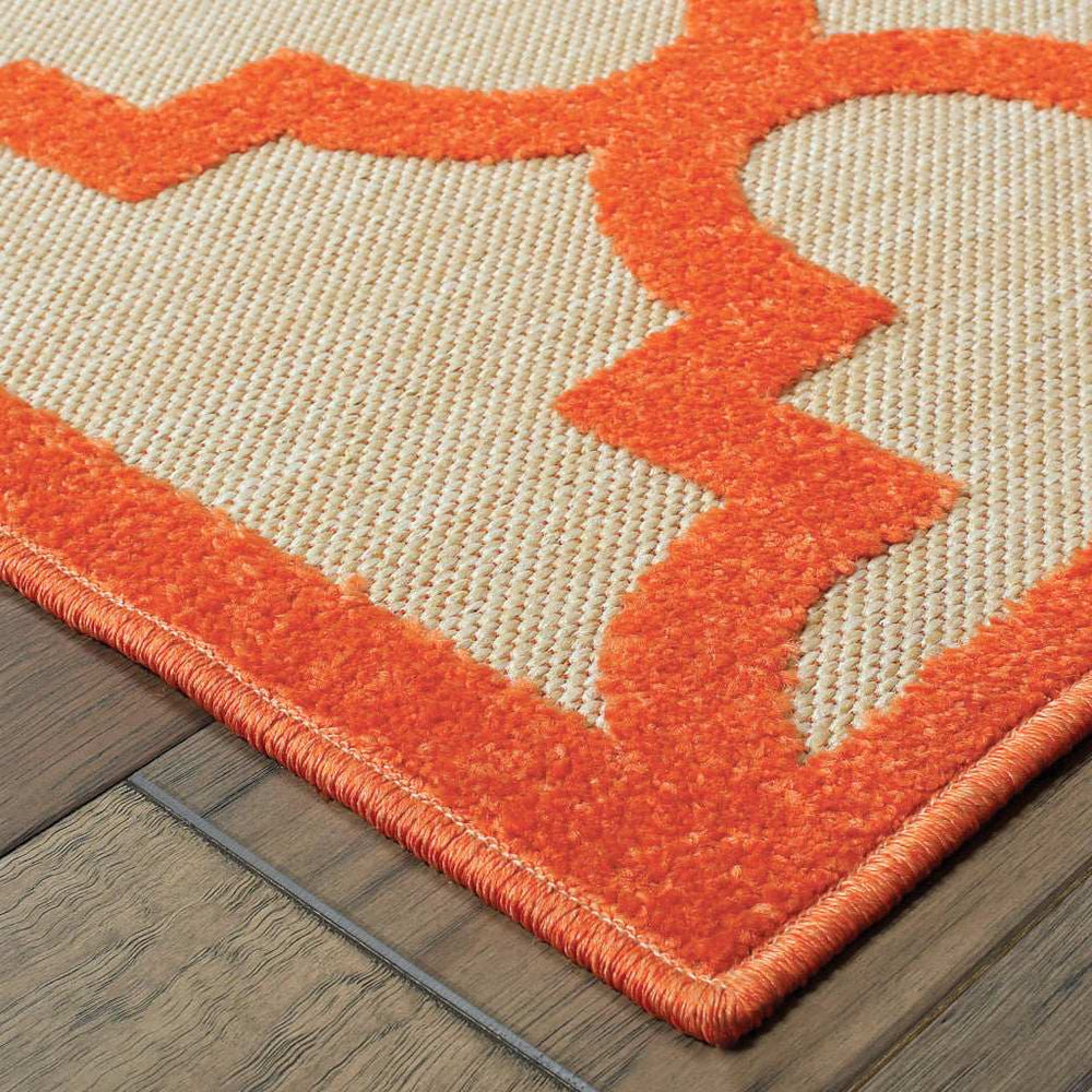 7' X 10' Orange Geometric Stain Resistant Indoor Outdoor Area Rug - Homeroots - Flyclothing LLC