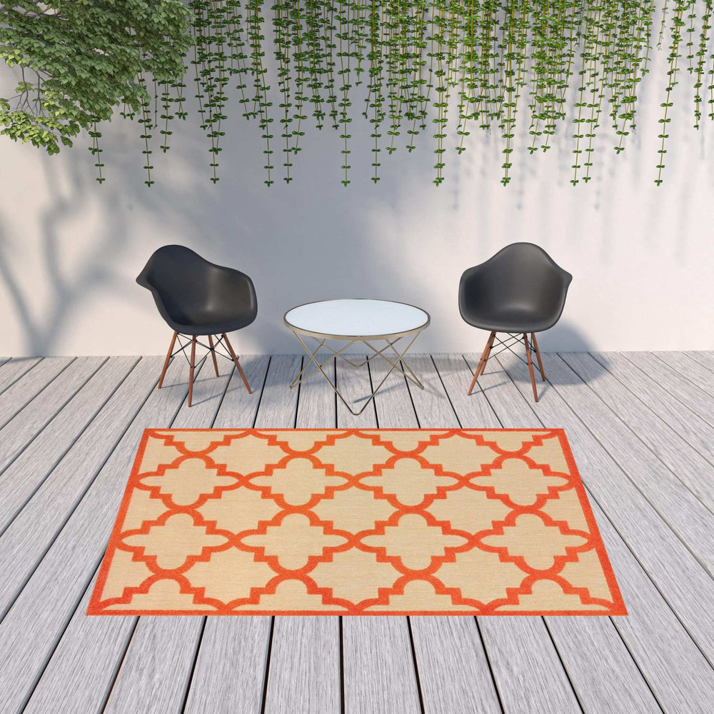 7' X 10' Orange Geometric Stain Resistant Indoor Outdoor Area Rug - Homeroots - Flyclothing LLC