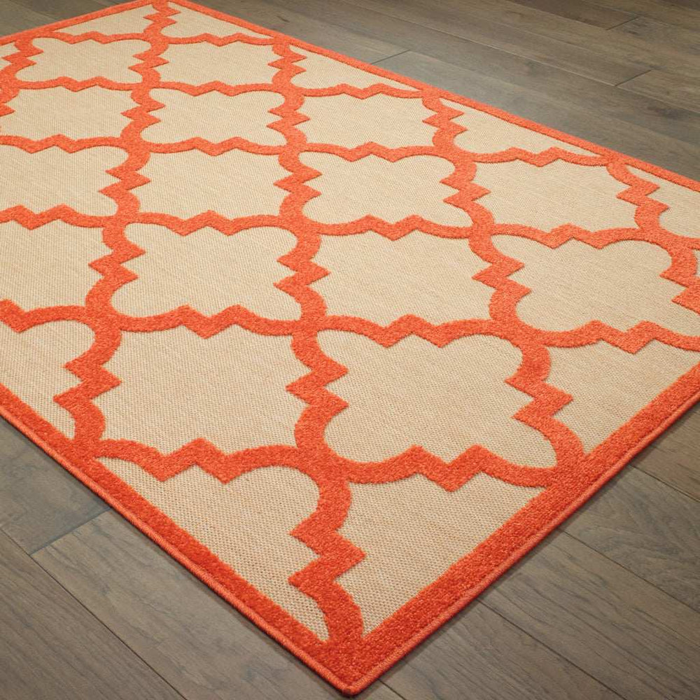 10' X 13' Orange Geometric Stain Resistant Indoor Outdoor Area Rug - Homeroots - Flyclothing LLC