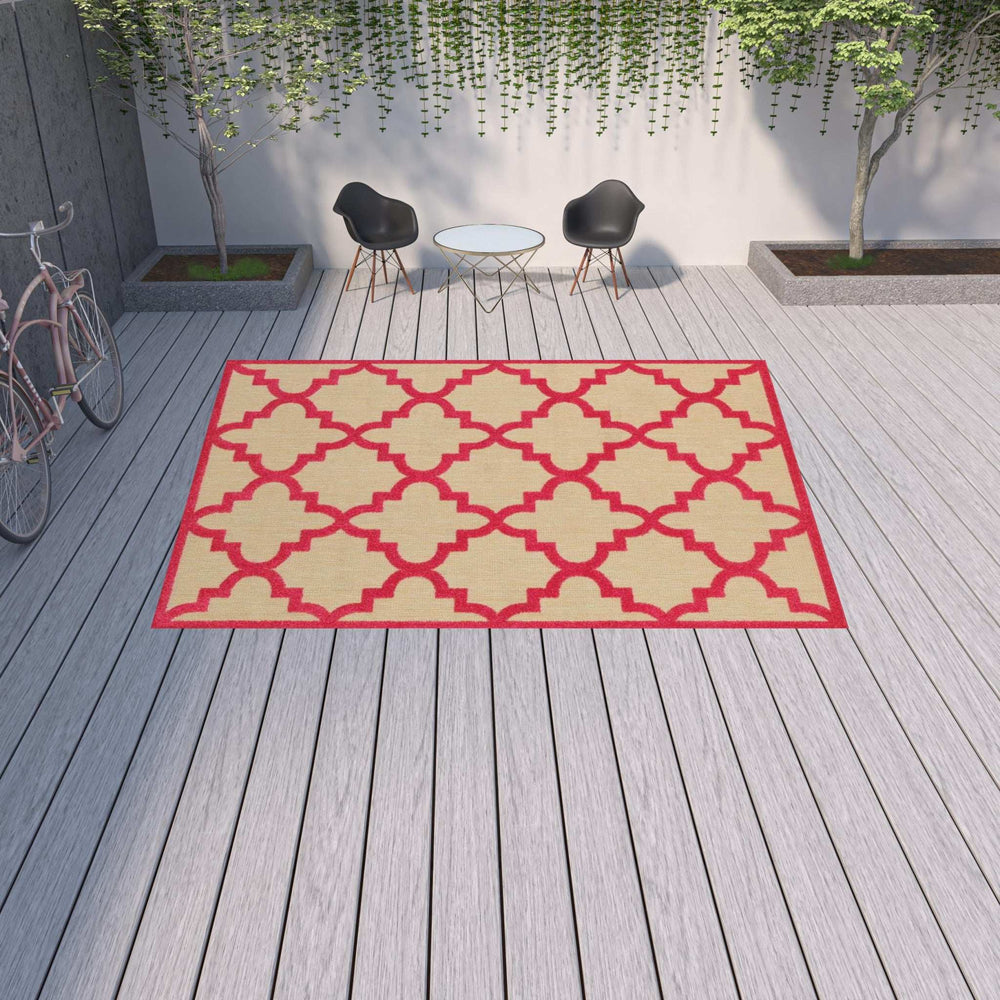10' X 13' Red Geometric Stain Resistant Indoor Outdoor Area Rug - Homeroots - Flyclothing LLC