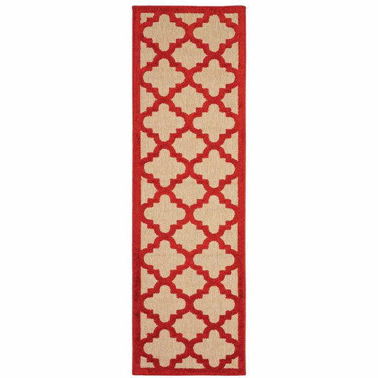 2' X 8' Red Geometric Stain Resistant Indoor Outdoor Area Rug - Homeroots - Flyclothing LLC