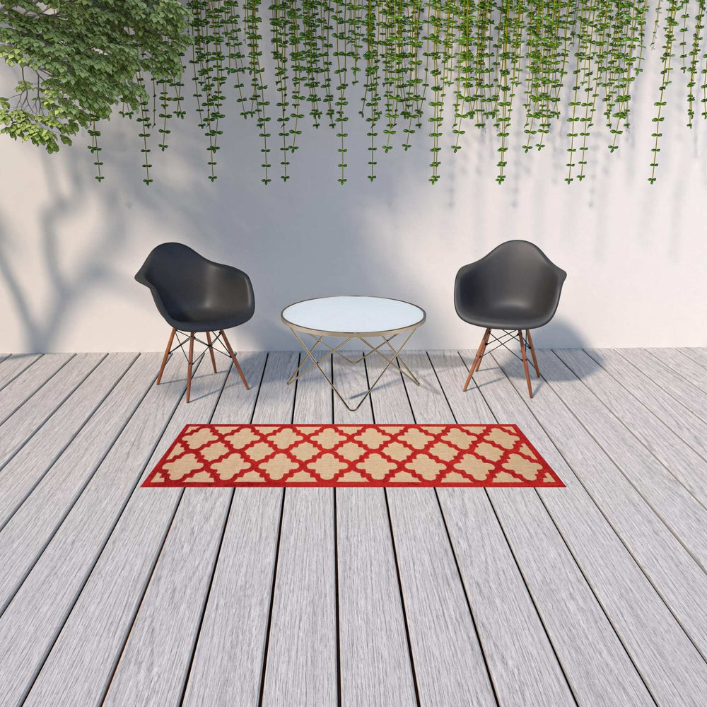2' X 8' Red Geometric Stain Resistant Indoor Outdoor Area Rug - Homeroots - Flyclothing LLC
