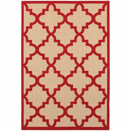 4' X 5' Red Geometric Stain Resistant Indoor Outdoor Area Rug - Homeroots - Flyclothing LLC