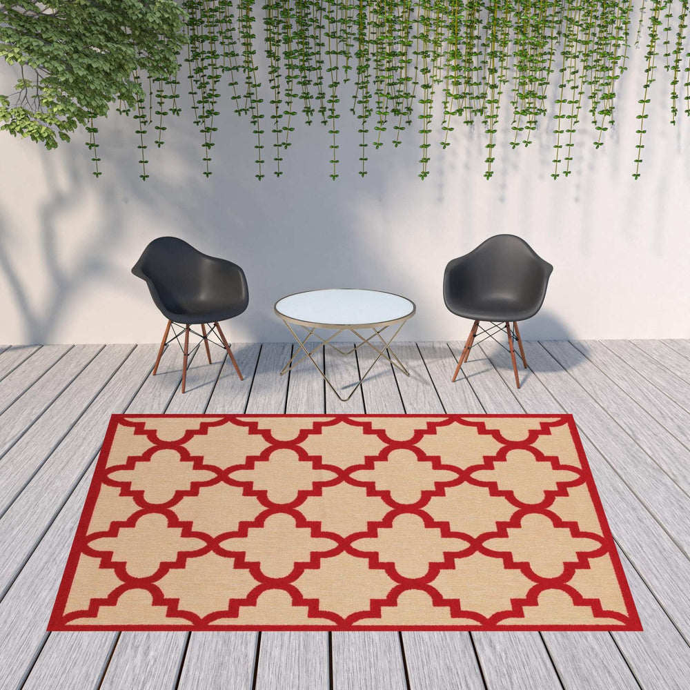 8' X 11' Red Geometric Stain Resistant Indoor Outdoor Area Rug - Homeroots - Flyclothing LLC
