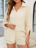 Button Up Long Sleeve Top and Shorts Set - Trendsi - Flyclothing LLC