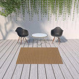 5' X 8' Tan Striped Stain Resistant Indoor Outdoor Area Rug - Homeroots - Flyclothing LLC