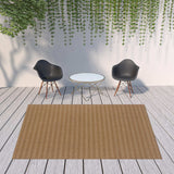8' X 11' Tan Striped Stain Resistant Indoor Outdoor Area Rug - Homeroots - Flyclothing LLC