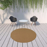 8' X 8' Tan Round Striped Stain Resistant Indoor Outdoor Area Rug - Homeroots - Flyclothing LLC