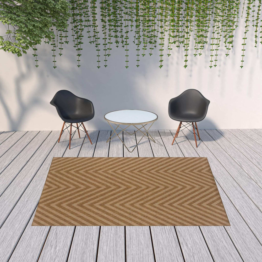 7' X 10' Tan Geometric Stain Resistant Indoor Outdoor Area Rug - Homeroots - Flyclothing LLC