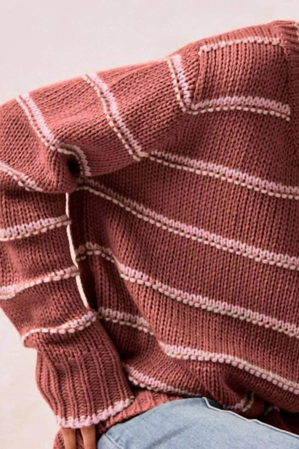 BiBi Striped Long Sleeve Sweater - Trendsi - Flyclothing LLC